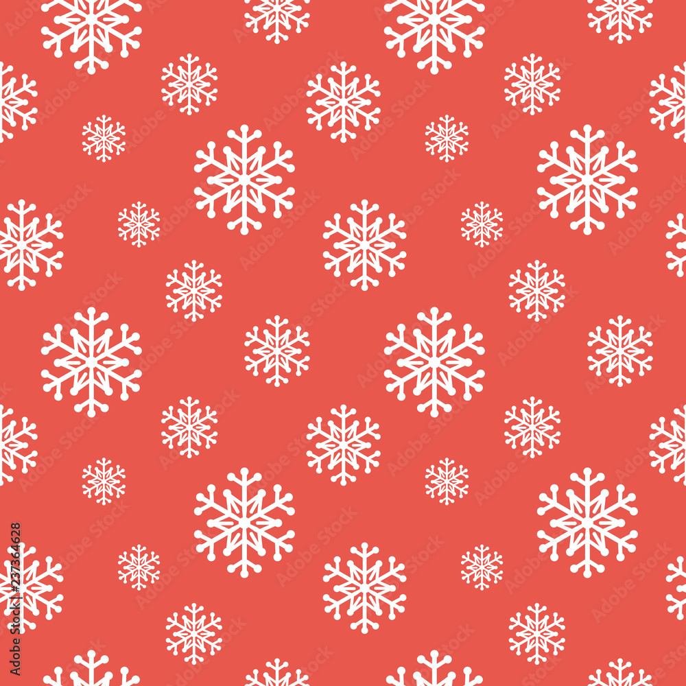 Christmas Seamless Pattern. White Snowflakes On Red Background. Vector Illustration.