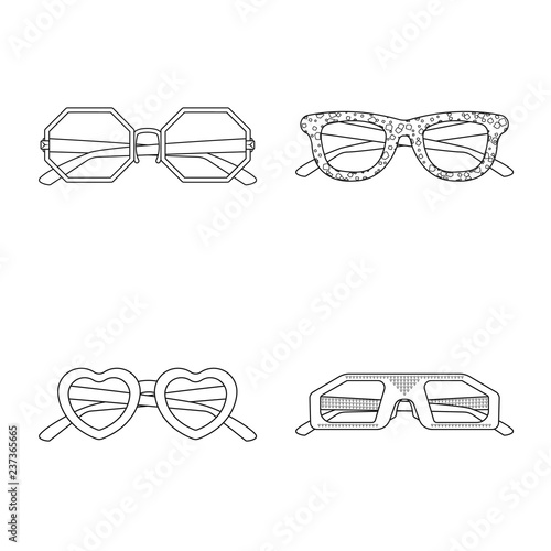 Vector illustration of glasses and sunglasses symbol. Set of glasses and accessory stock symbol for web.