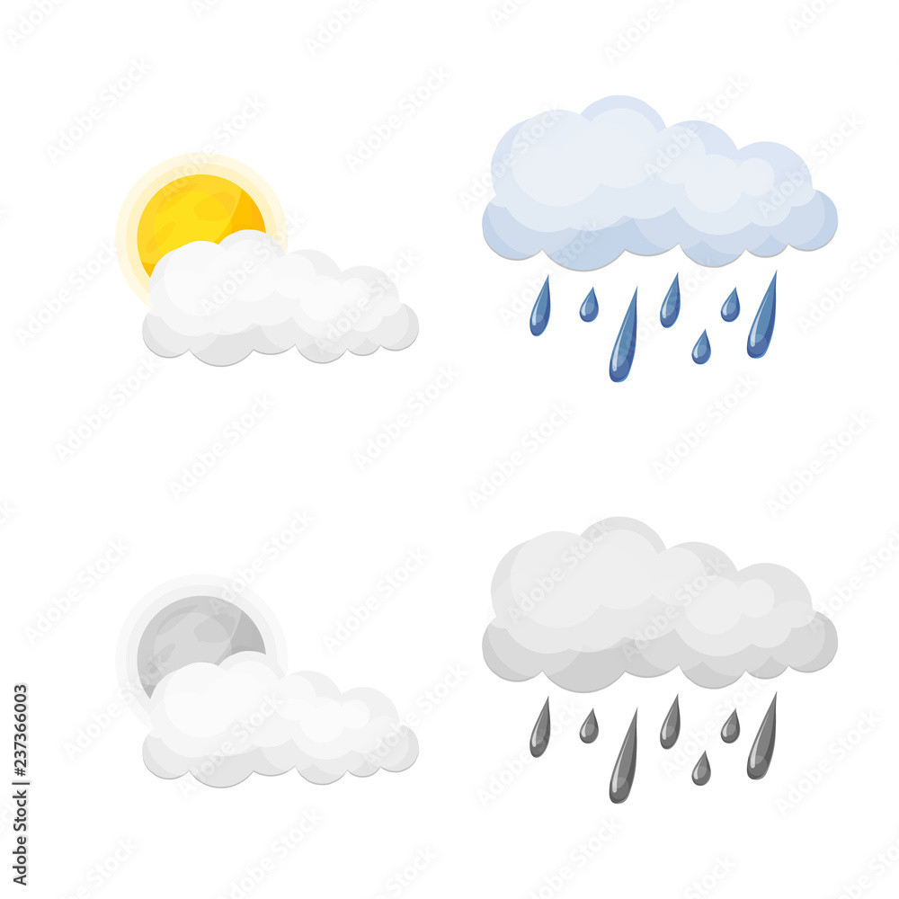 Obraz premium Isolated object of weather and climate logo. Set of weather and cloud stock symbol for web.