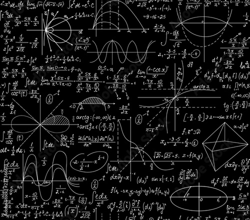 Mathematical scientific vector seamless background with geometry plots, formulas and calculations. You can use any color of background