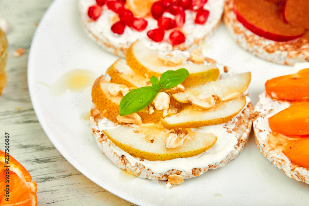 Rice Crisp bread healthy snack with tropical fruit Rice Crisp bread healthy snack with tropical fruit