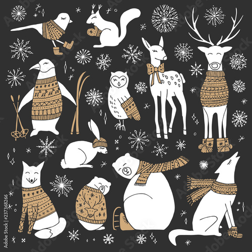 Christmas animals set.