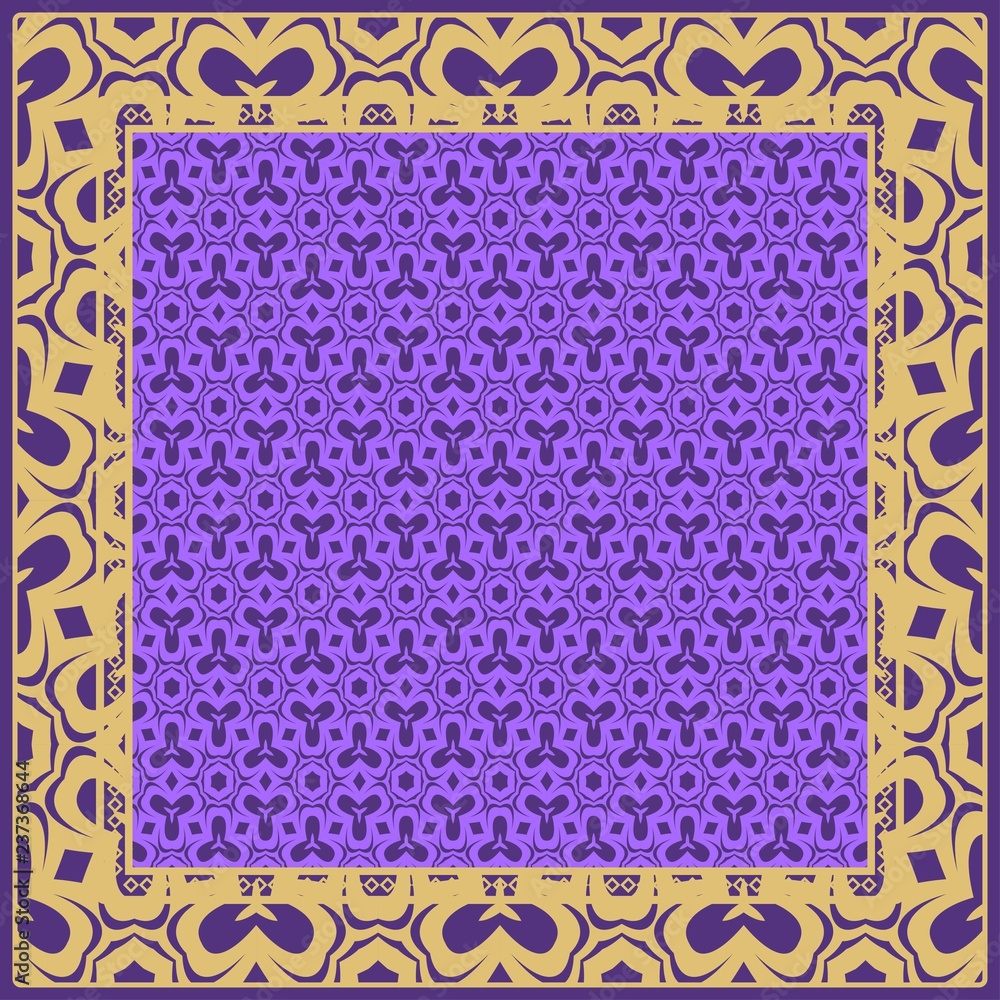 Obraz premium Design of a Scarf with a Geometric Flower Pattern . Vector illustration. Seamless. For Print Bandana, Shawl, Carpet, tablecloth, bed cloth, fashion.