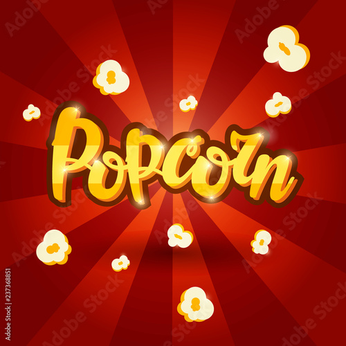Lettering banner design Popcorn. Vector illustration.
