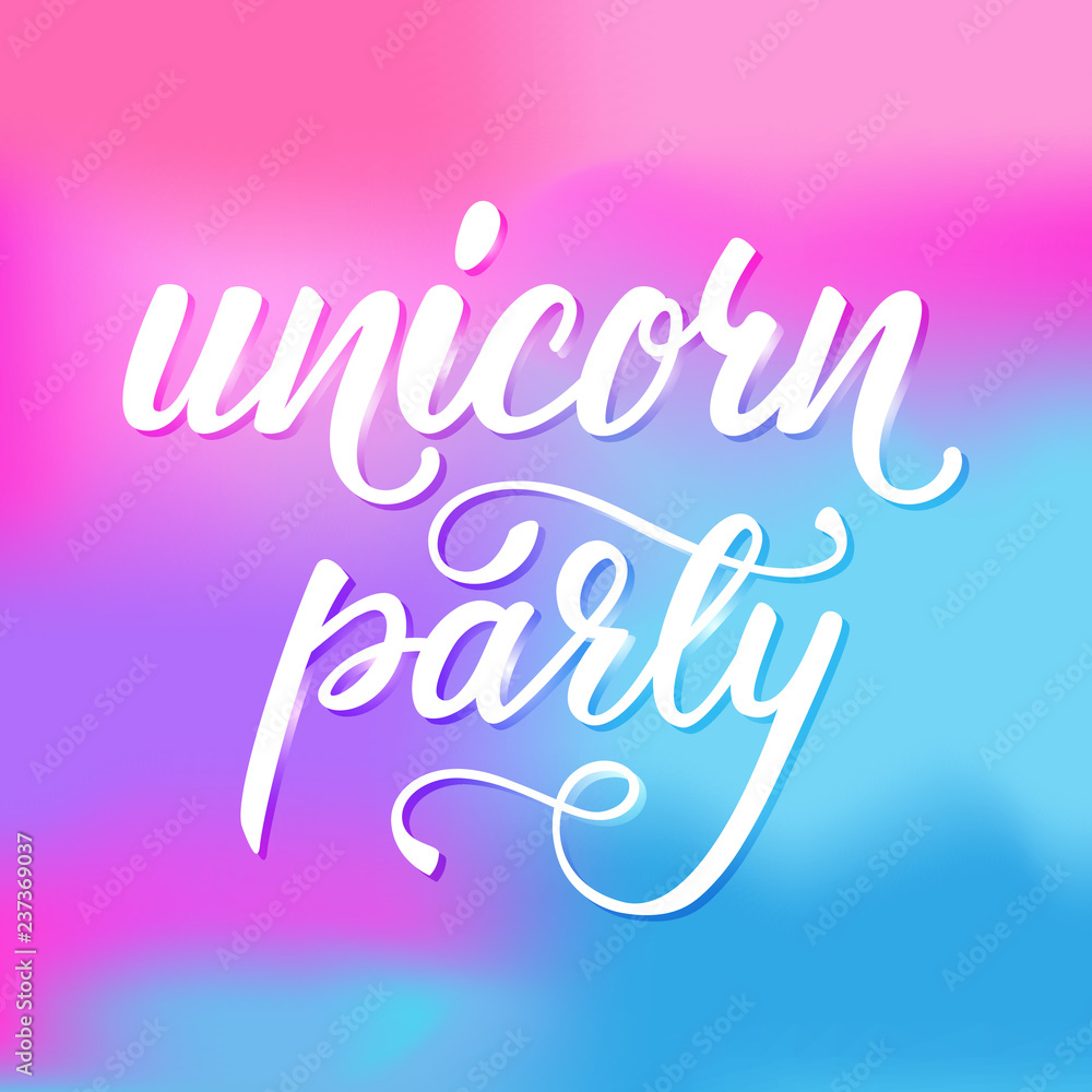Lettering banner design Unicorn party. Vector illustration.
