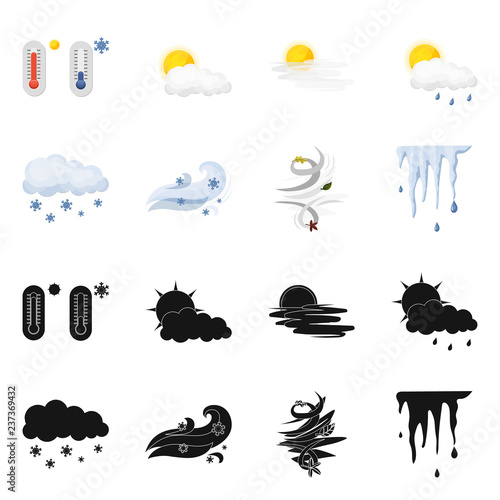 Vector illustration of weather and climate symbol. Collection of weather and cloud stock vector illustration.