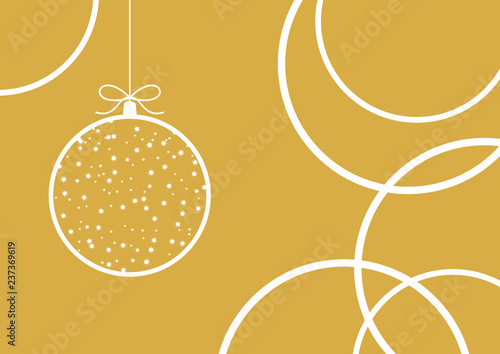 Minimalist golden Christmas card vector. Holiday background with hanging Christmas ball. Gold christmas ornaments. Elegant golden christmas background