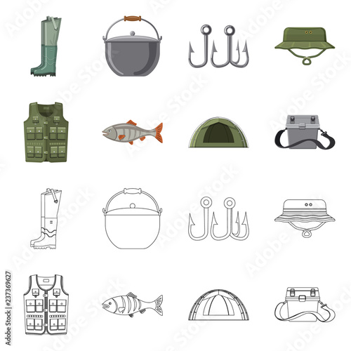 Isolated object of fish and fishing symbol. Set of fish and equipment vector icon for stock.