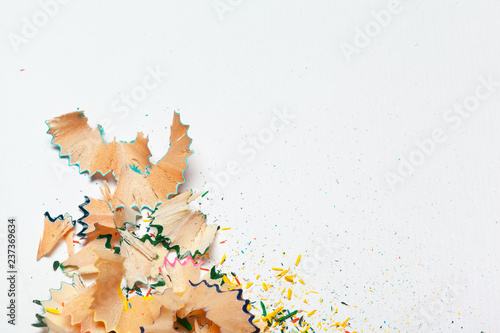 Set of shavings from pencils, isolated on white background