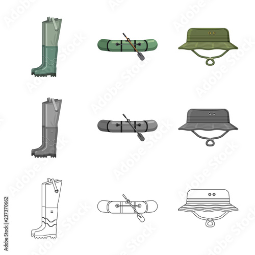 Isolated object of fish and fishing icon. Collection of fish and equipment stock vector illustration.