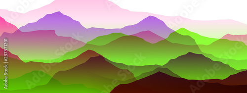 beautiful mountain landscape, abstract vector background for design, pink, purple, green colors