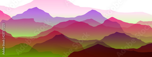 beautiful mountain landscape  abstract vector background for design  pink  purple  green colors