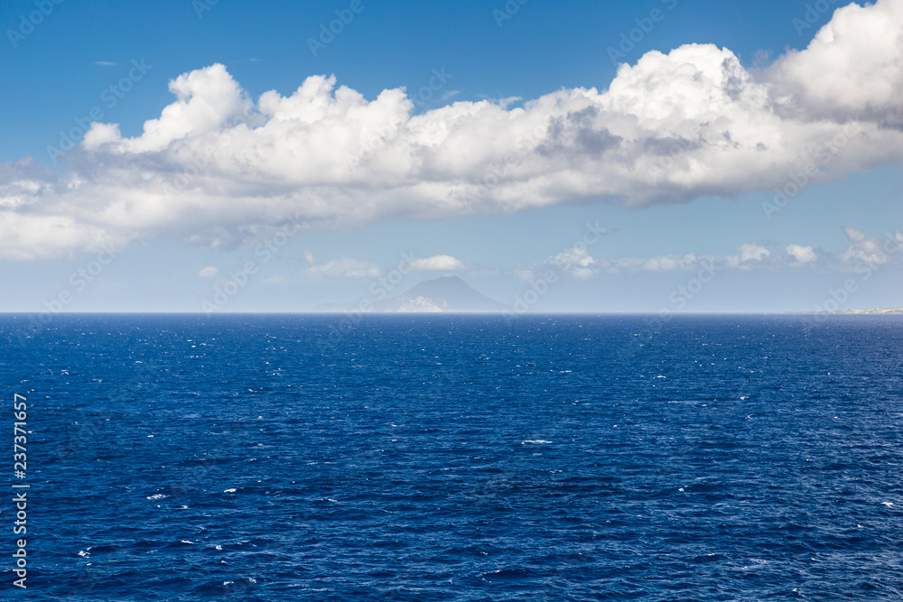 Coastline along a Saint Kitts and Nevis island in Caribbean sea