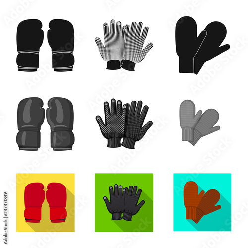 Vector design of glove and winter sign. Collection of glove and equipment stock vector illustration.