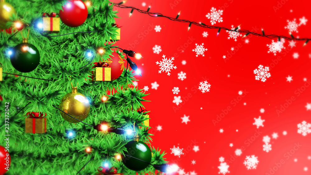 christmas background with tree and red balls