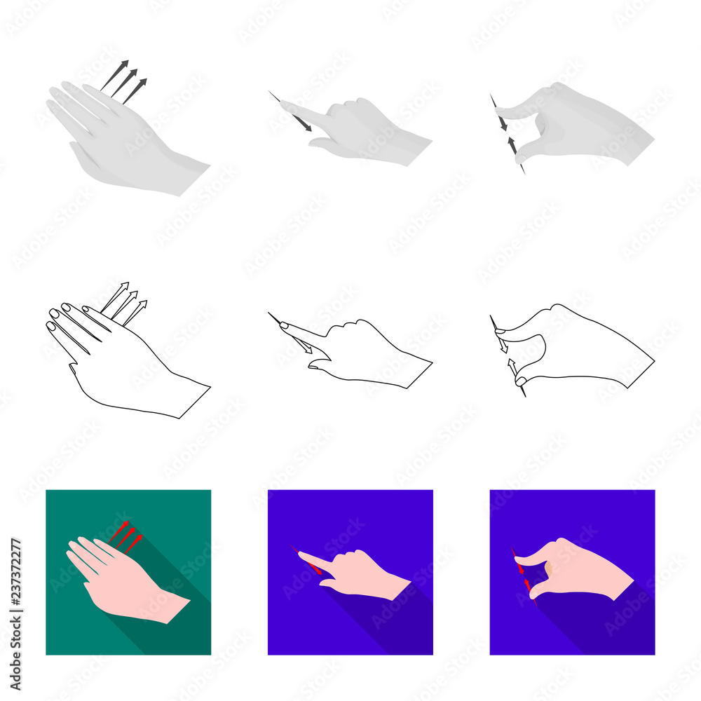 Vector illustration of touchscreen and hand sign. Set of touchscreen and touch stock vector illustration. Vector illustration of touchscreen and hand sign. Set of touchscreen and touch stock vector illustration.