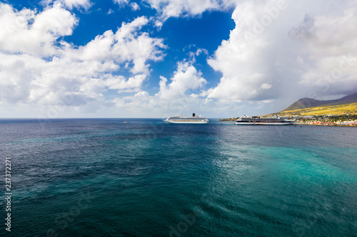 Basseterre, Saint Kitts and Nevis - January 07, 2016: Cruise ships Costa Magica and Celebrity Cruises docked in the port of Basseterre, Saint Kitts Island