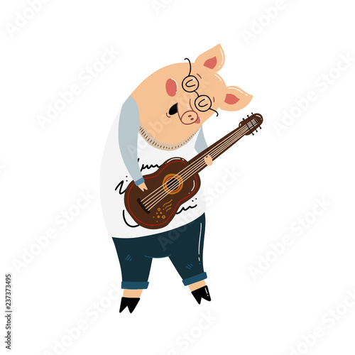 Character funny pig on isolated background