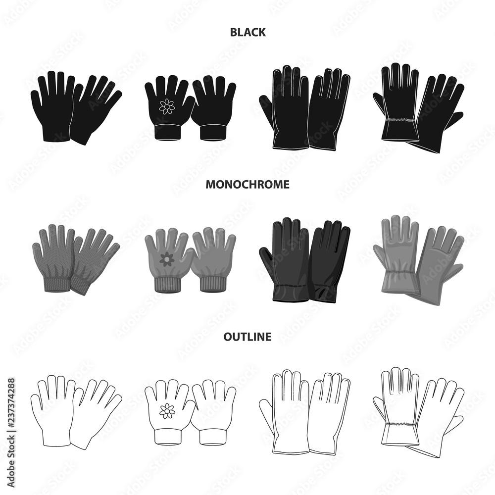 Vector illustration of glove and winter sign. Set of glove and equipment vector icon for stock. Vector illustration of glove and winter sign. Set of glove and equipment vector icon for stock.
