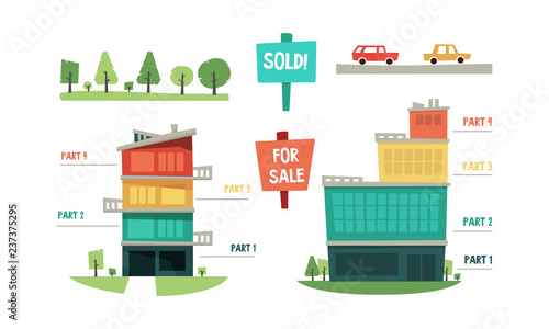 Real estate infographic elements, purchase and sale of property vector Illustration on a white background