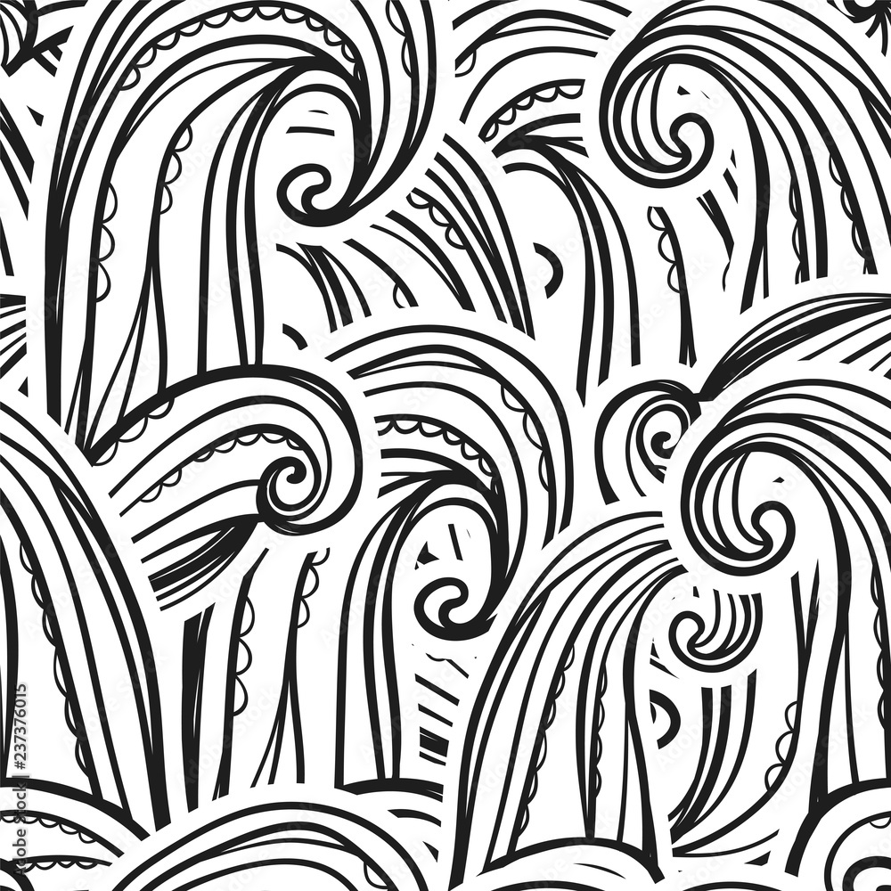 Abstract background with waves. Drawn seamless pattern. Can be used as wallpaper, desktop, wrapping, fabric or background for your blog, covers, cards. Black and white. Abstract background with waves. Drawn seamless pattern. Can be used as wallpaper, desktop, wrapping, fabric or background for your blog, covers, cards. Black and white.