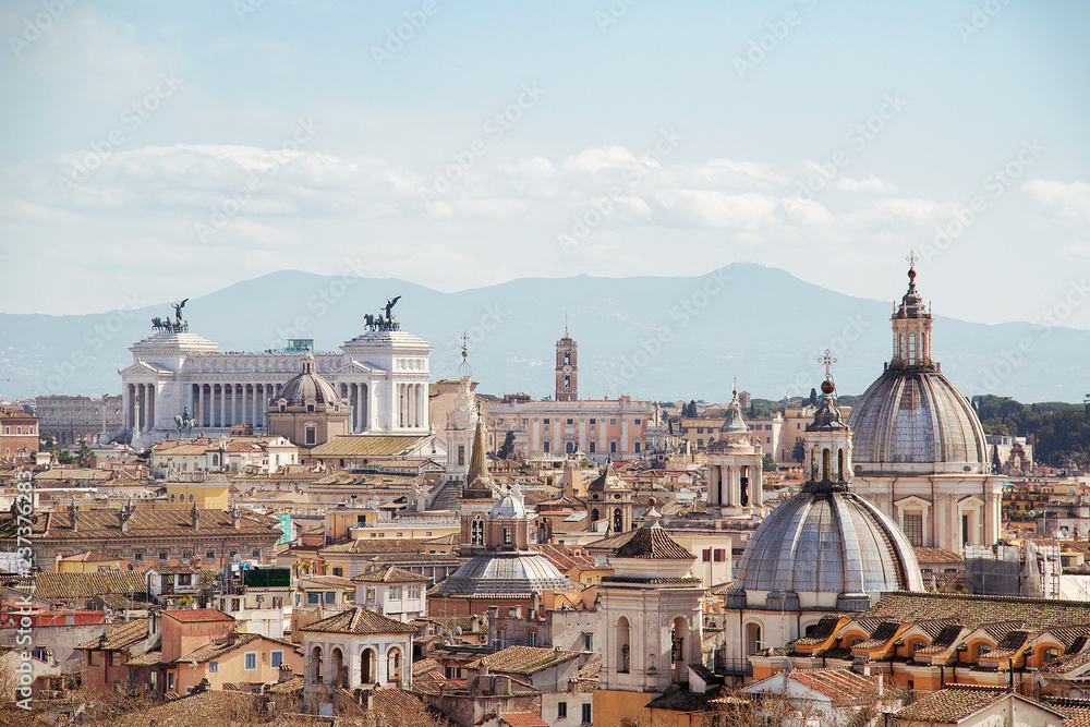 View of Rome and Altare della Patria - The Vittorio Emanuele II. monument in backround.