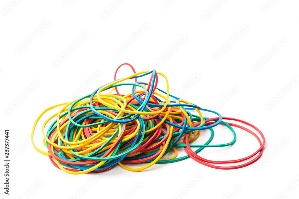 Group of multicolor rubber money bands isolated on white Group of multicolor rubber money bands isolated on white