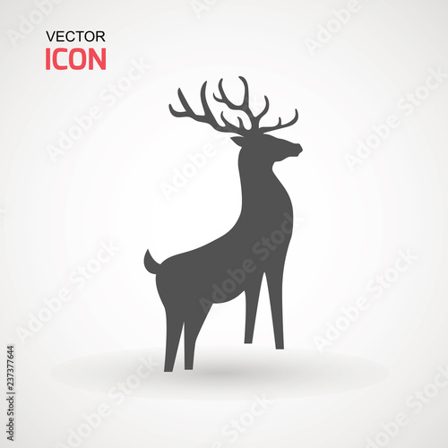 Deer running silhouette , Reinder icon design for Xmas cards, banners and flyers, vector illustration isolated on white background. Logo template. Elk logotype. Hunting.