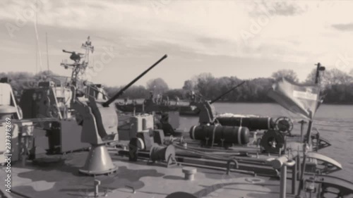 Battle Ship is Moving into Action / Battle ship sails into armed combat.