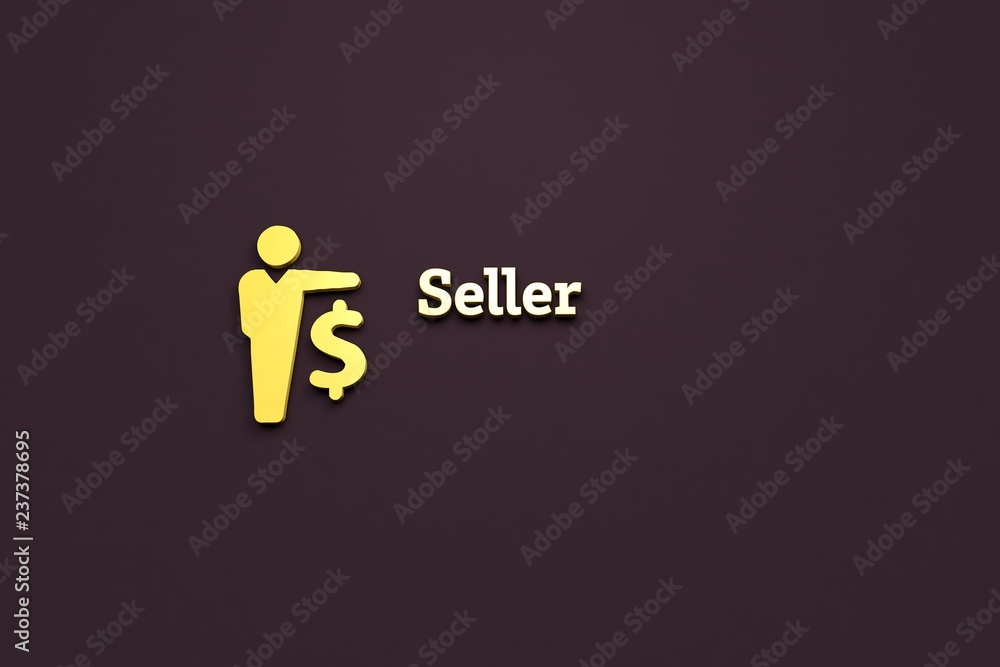 Text Seller with yellow 3D illustration and brown background Text Seller with yellow 3D illustration and brown background
