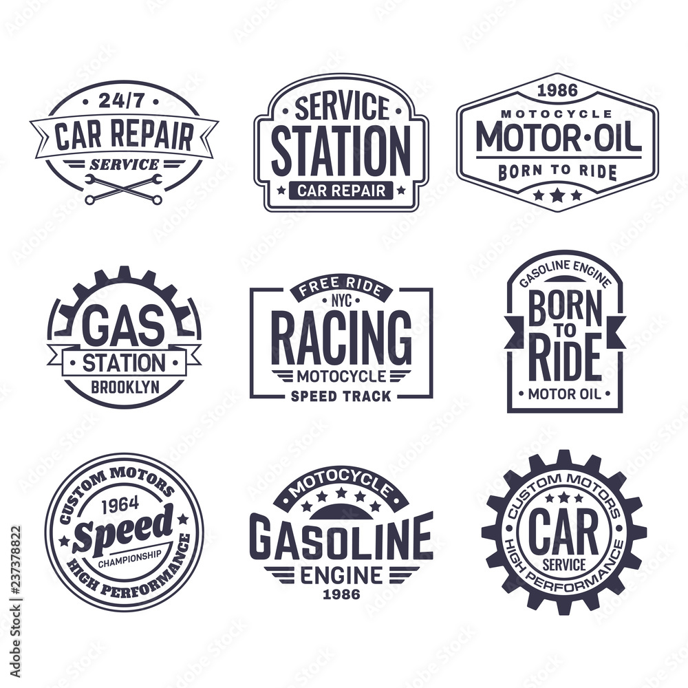 Labels for gas station,car repair service,racing