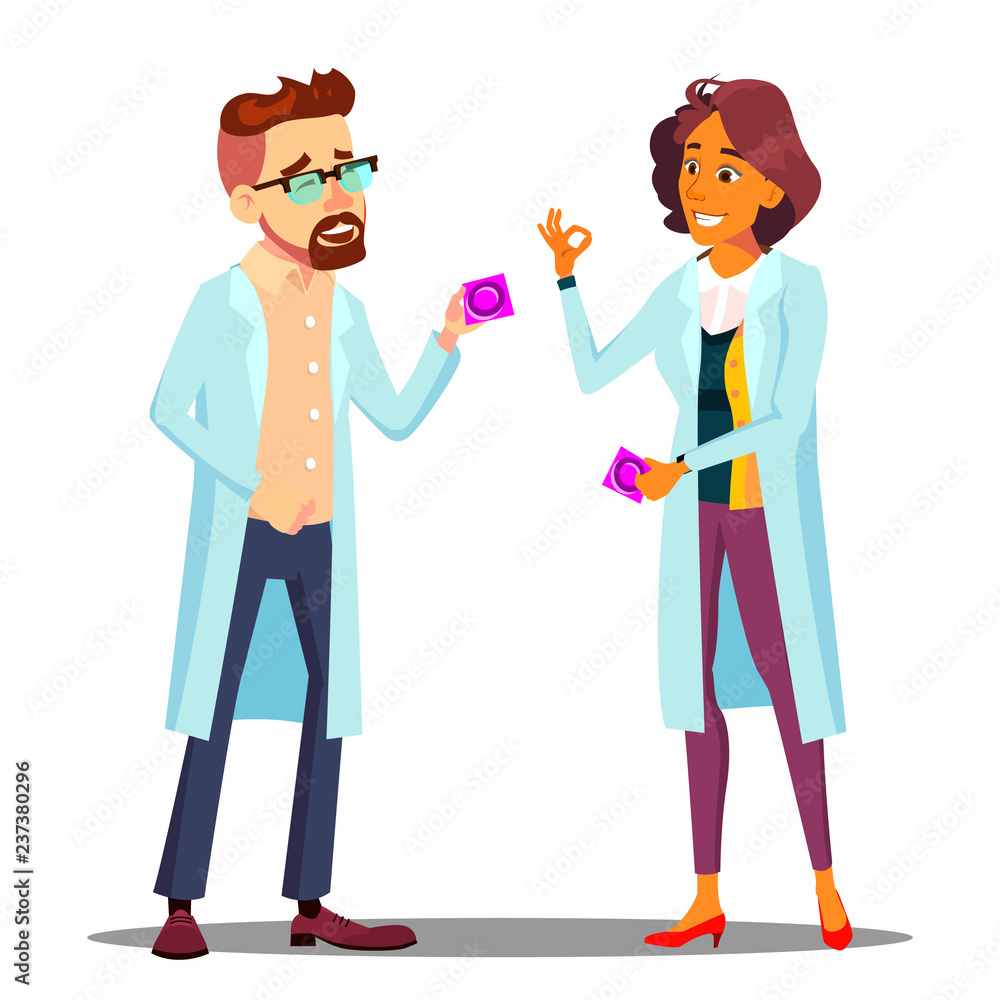 Doctor Holding Condom Packaging, Sex Education At School Vector. Isolated Cartoon Illustration Doctor Holding Condom Packaging, Sex Education At School Vector. Isolated Cartoon Illustration
