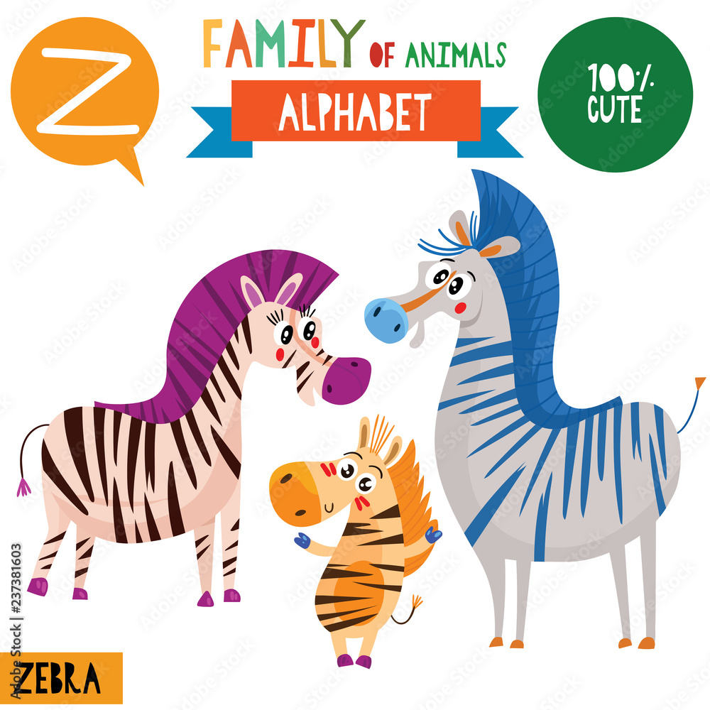 Letter Z-Mega big set.Cute vector alphabet with family of animals in cartoon style. Letter Z-Mega big set.Cute vector alphabet with family of animals in cartoon style.