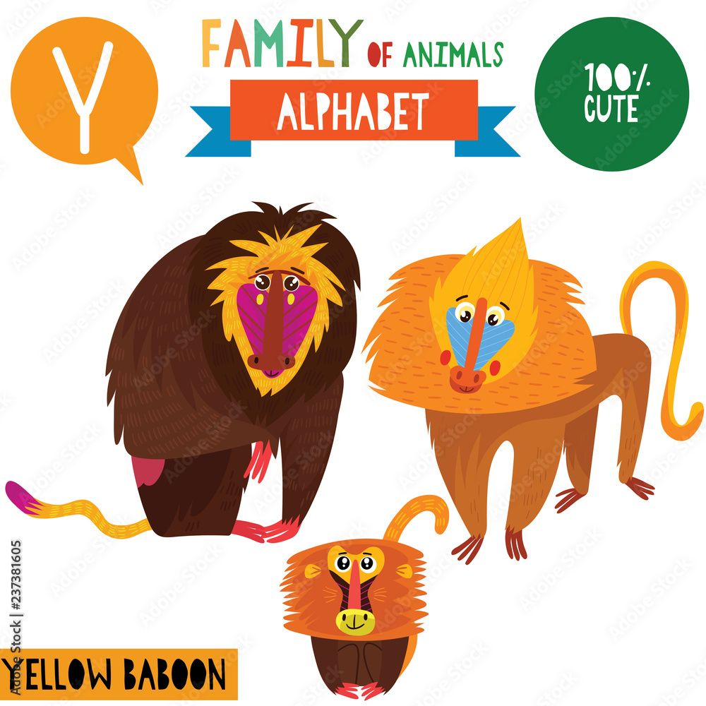 Letter Y-Mega big  vector alphabet with family of animals in  cartoon style. Stock Vector | Adobe Stock