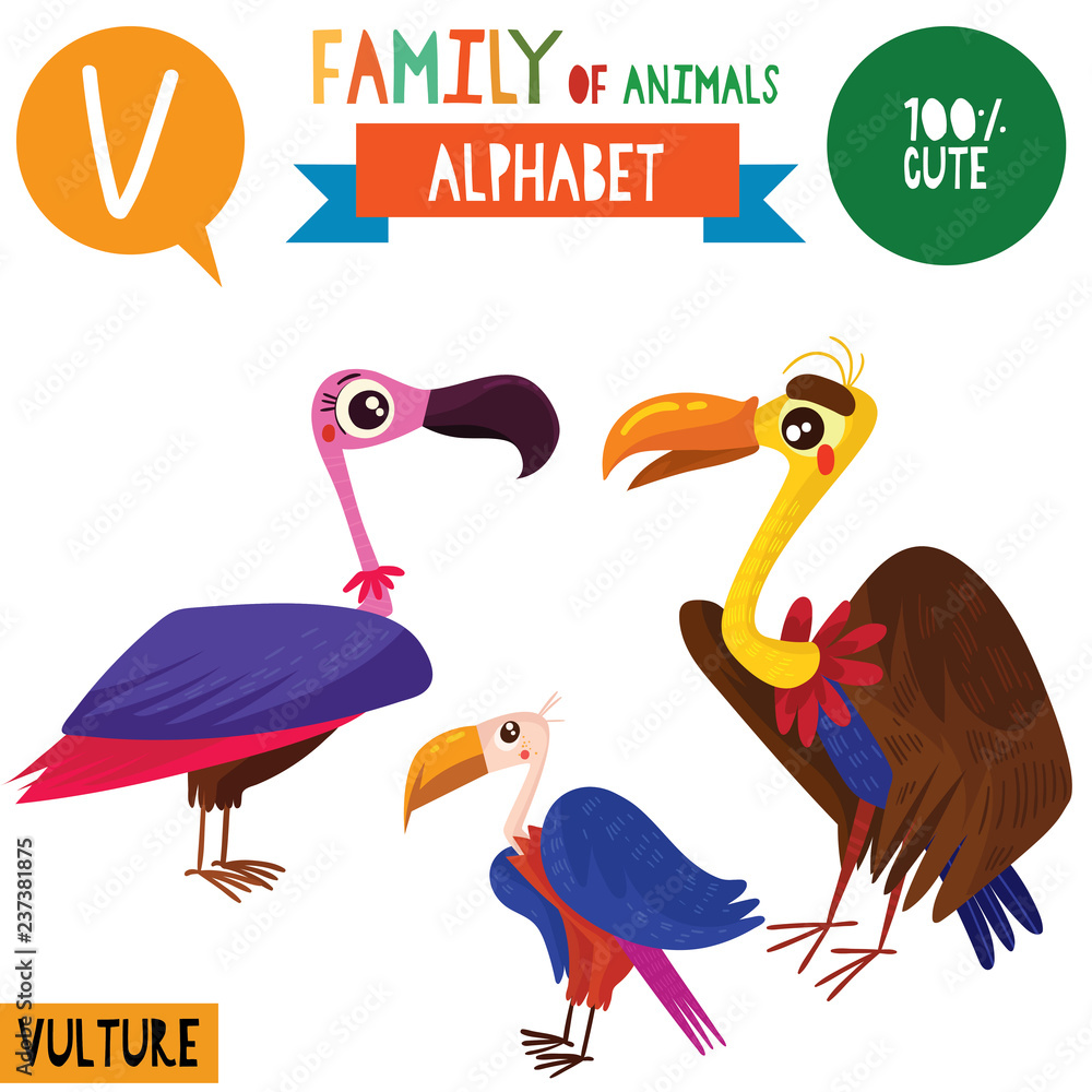 Letter V-Mega big  vector alphabet with family of animals in  cartoon style. Stock Vector | Adobe Stock