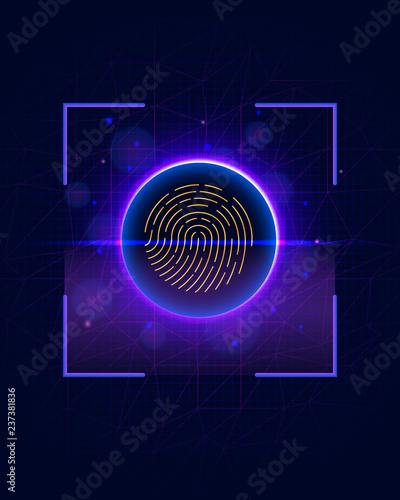 Fingerprint Scanning Identification System. Biometric Authorization and Business Security Concept. Scanning Identification System. Abstract digital conceptual technology security background with lock.