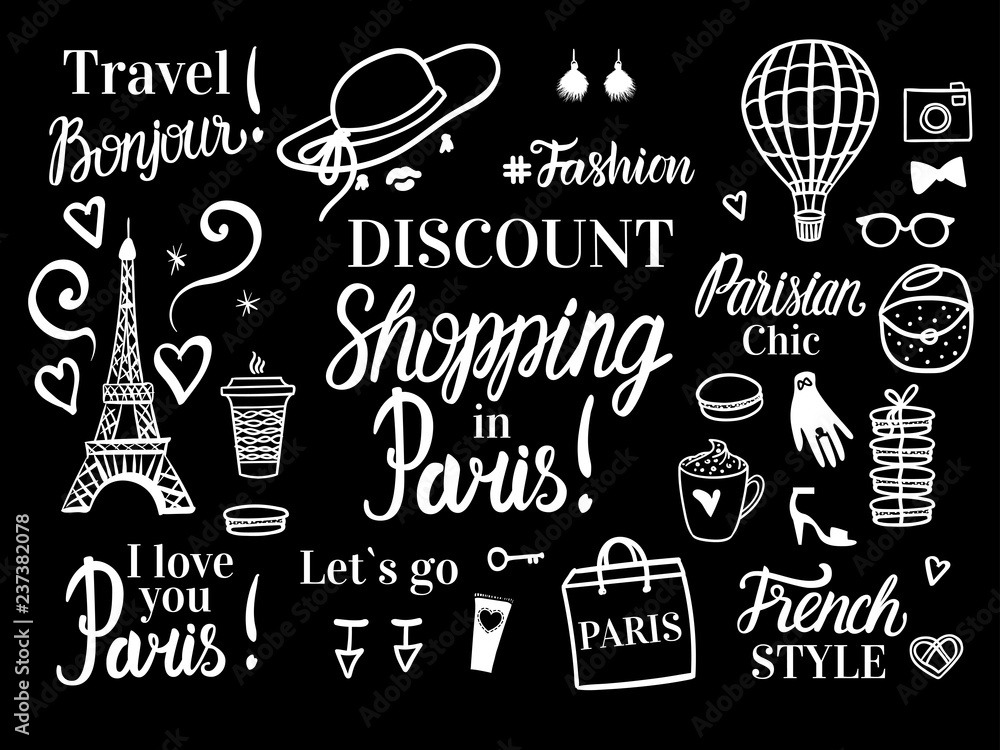 Vector banner with fashion illustration. Discount shopping in Paris. Travel tour of Parisian