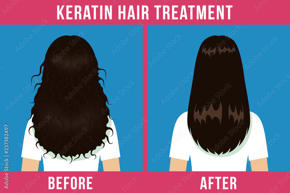 Hair care. Before and after keratin treatment. Split ends, damaged hair, straightening  hair. Vector Stock Vector | Adobe Stock