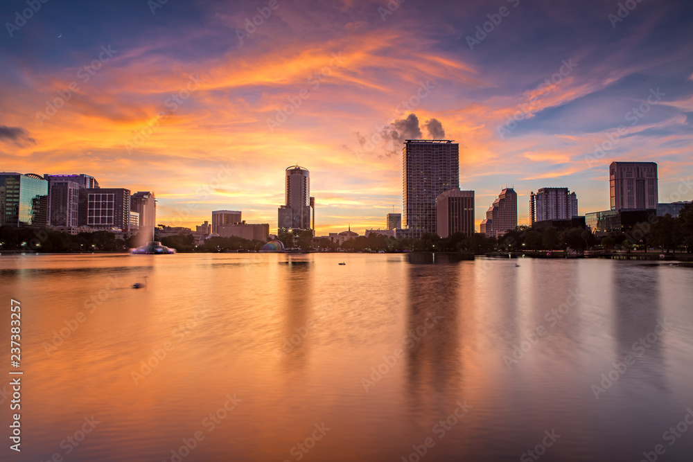 Downtown Orlando from Lake Eola Park at Sunset