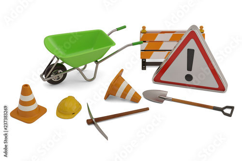 Under construction concept isolated on white background 3D illustration.