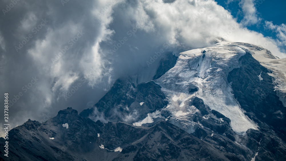 Closeup of mount Ortler, the highest mountain of South Tirol, seen from Piz Minschuns.