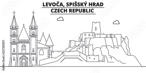 Czech Republic - Levoca, Spissky Hrad travel famous landmark skyline, panorama vector. Czech Republic - Levoca, Spissky Hrad linear illustration