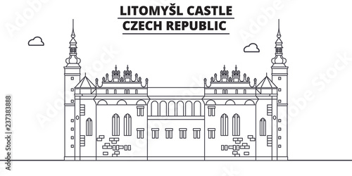 Czech Republic - Litomysl Castle travel famous landmark skyline, panorama vector. Czech Republic - Litomysl Castle linear illustration