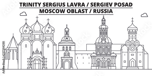 Russia - Sergiev Posad, Lavra travel famous landmark skyline, panorama vector. Russia - Sergiev Posad, Lavra linear illustration