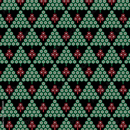 mod christmas trees pattern on black background