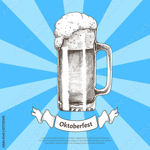 Big Beer Mug Sketch with Oktoberfest Ribbon Poster