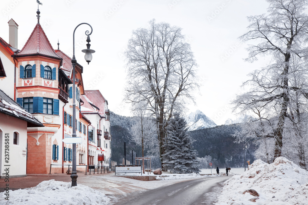 Village of Royal castles Schwangau in winter, Bavaria, Germany