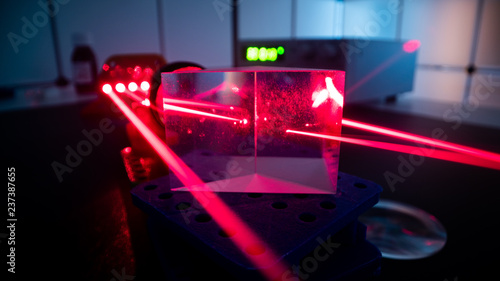 Experiment with red laser in optics lab