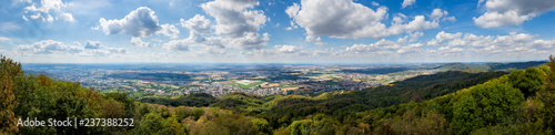 Panoramic view of south Hessia, Germany, seen from Melibokus, the highest mountain of the forest of odes.