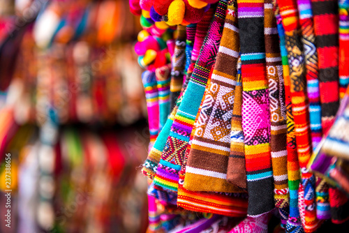 Closeup of light striped handbags on the souvenir store in Bolivia